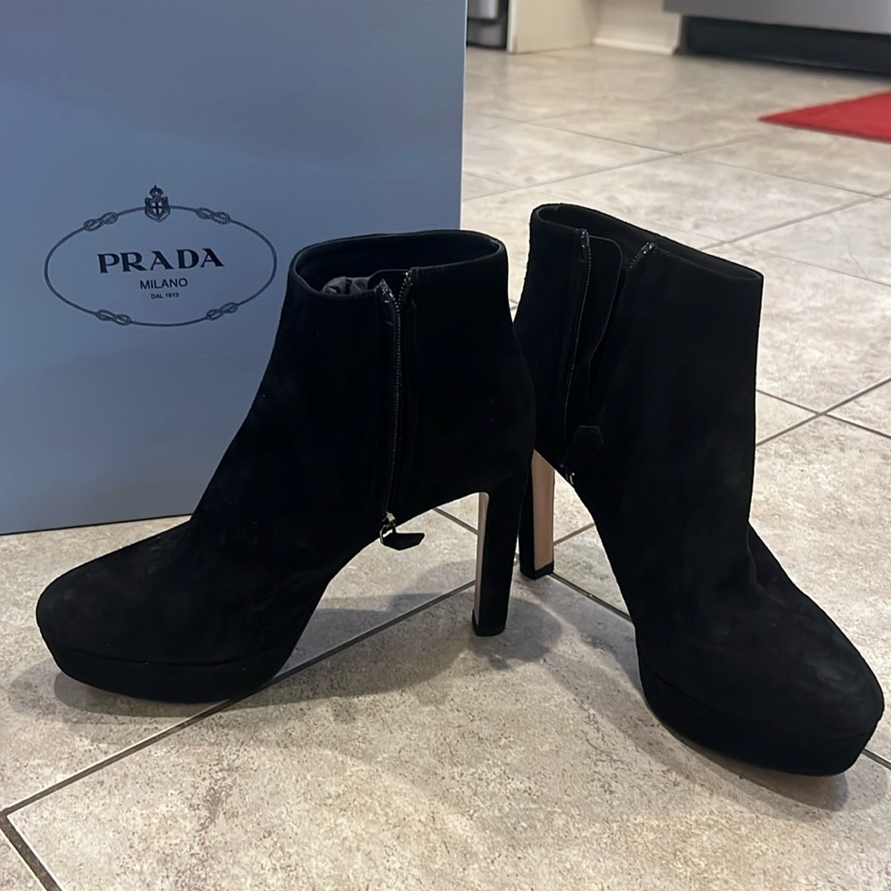Prada suede high heel boot